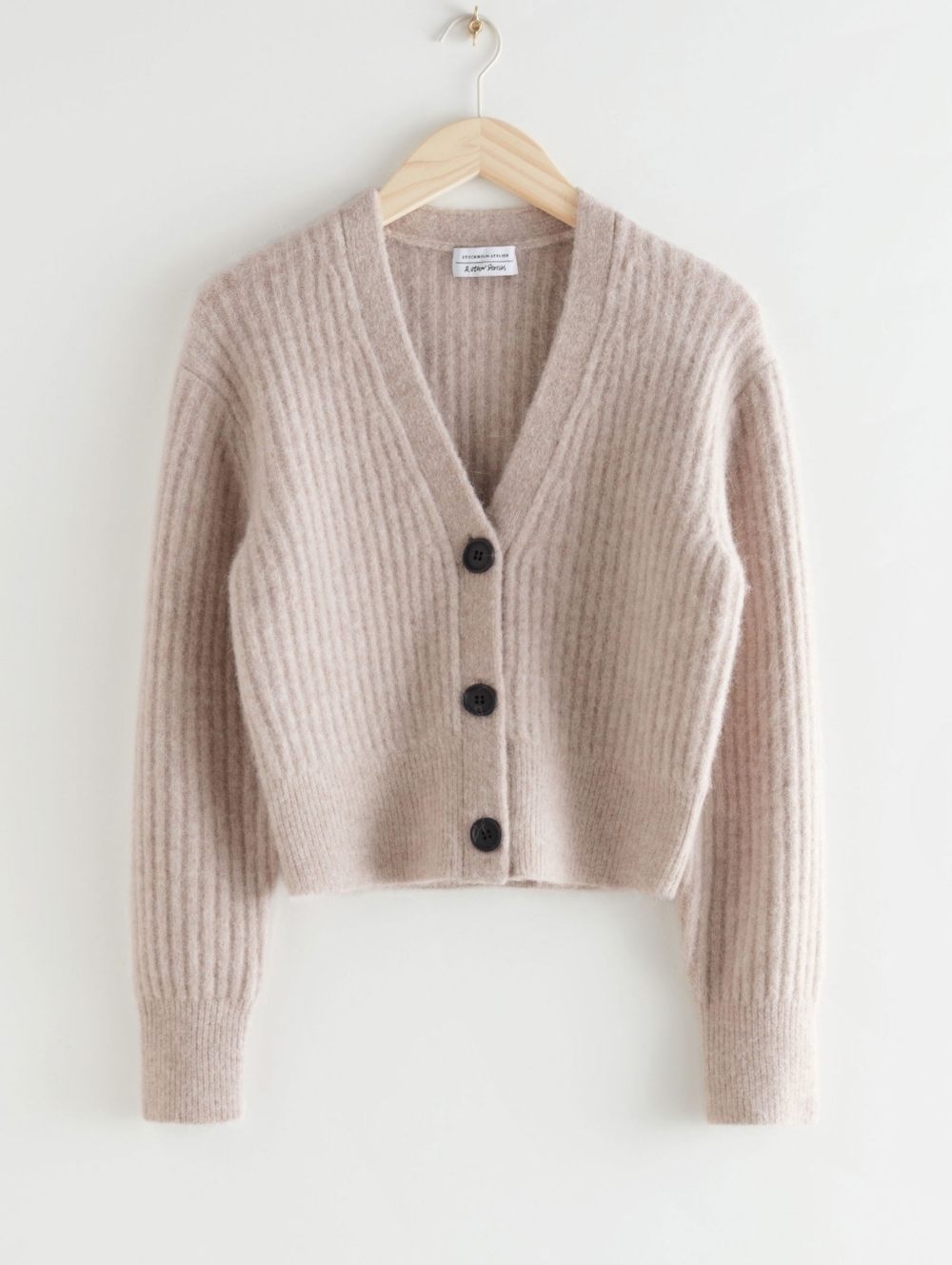& Other Stories Cropped Alpaca Blend Ribbed Cardigan, Size XS